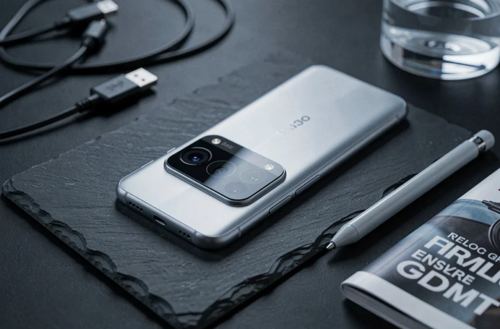 Gros plan sur le module caméra d'un Samsung Galaxy S25 posé sur un bureau avec accessoires tech