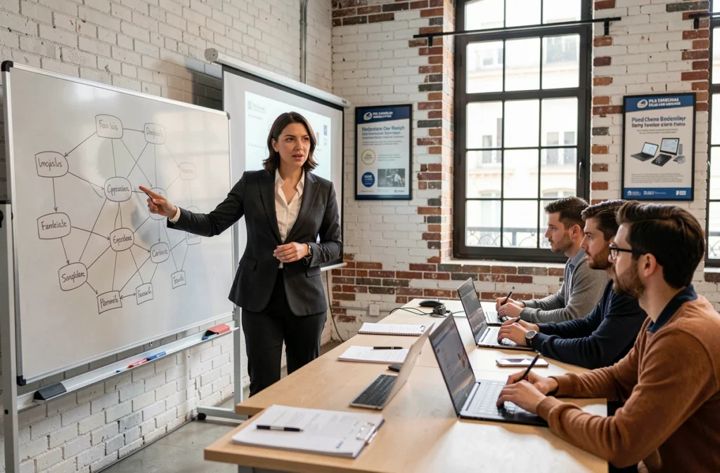 Formatrice du Lab' Du Digital animant une session de formation informatique pour adultes dans un atelier parisien