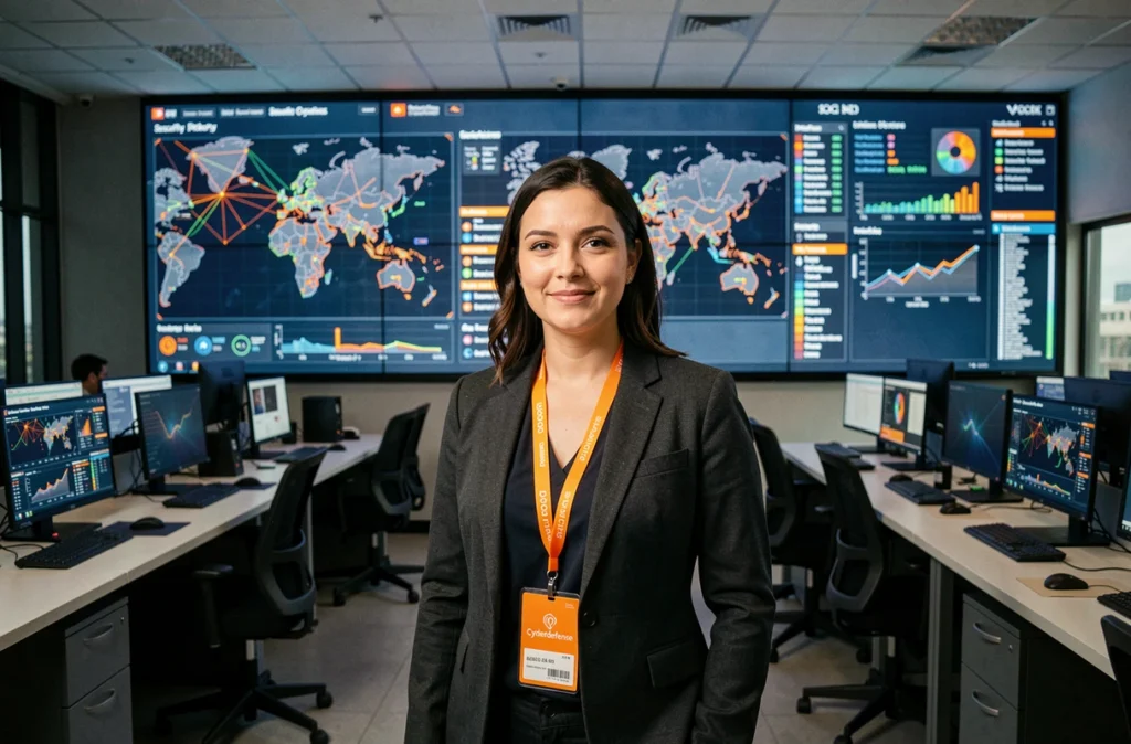 Ingénieure en cybersécurité d'Orange Cyberdefense dans un centre opérationnel de sécurité à Toulouse
