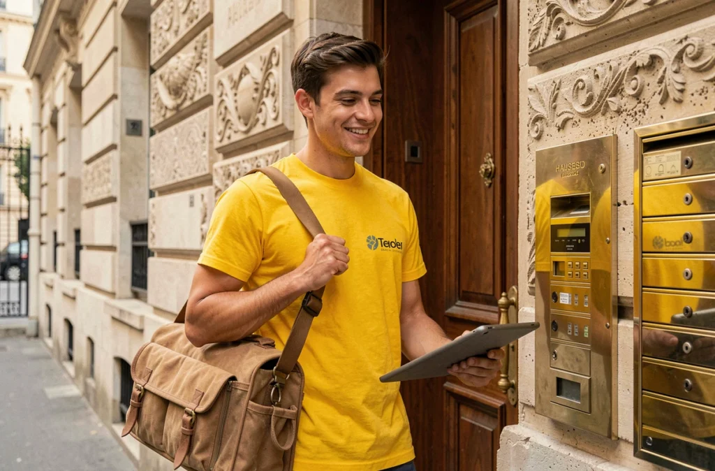 Technicien Speedytech arrivant à domicile dans le 16e arrondissement de Paris avec son matériel de dépannage